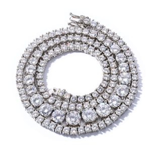 Gradient size hiphop copper inlaid zircon necklace-16-24in