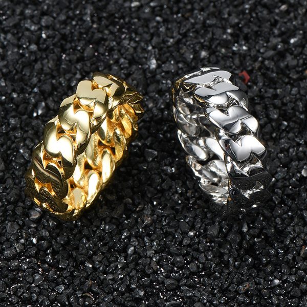 Hip-hop 8mm glossy Cuban chain ring Real gold electroplated street personality hiphop men's ring - Image 2