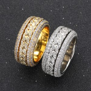 Hip-hop rotating Cuban ring real gold electroplated micro-set zircon hiphop ring jewelry