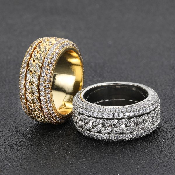 Hip-hop rotating Cuban ring real gold electroplated micro-set zircon hiphop ring jewelry - Image 5