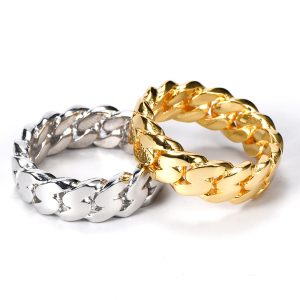 Hip-hop 8mm glossy Cuban chain ring Real gold electroplated street personality hiphop men's ring