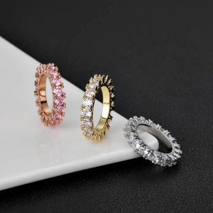 Hip-hop 4mm single row zircon ring men's ring trendy brand personality full diamond couple ring