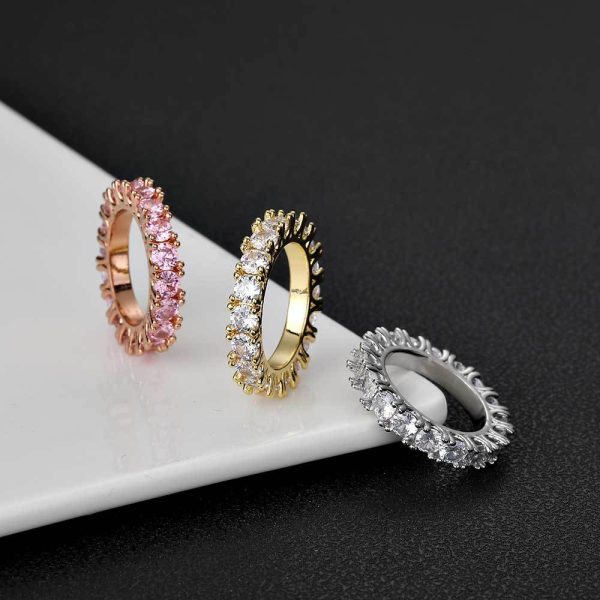 Hip-hop 4mm single row zircon ring men's ring trendy brand personality full diamond couple ring