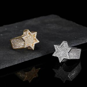 Hip Hop Hexagram Men's Ring Real Gold Electroplating Copper Inlaid Zircon HiphopRing Ring Jewelry
