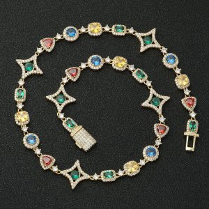 Colorful gem necklace gold  16-24in