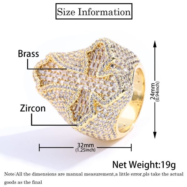 Hip-hop popular zircon cross ring personalized accessories accessories trendy men's ring - Image 2
