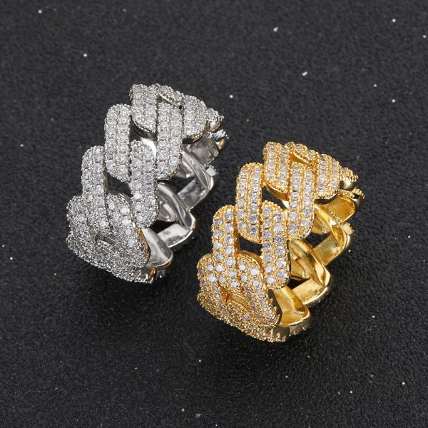 Hip hop 11mm diamond Cuban chain ring with real gold electroplating and micro inlaid zircon, trendy hip-hop ring accessory - Image 3