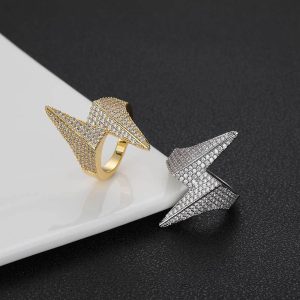 Diamond lightning ring trendy brand personalized hip-hop copper inlaid with zircon men's ring jewelry wholesale