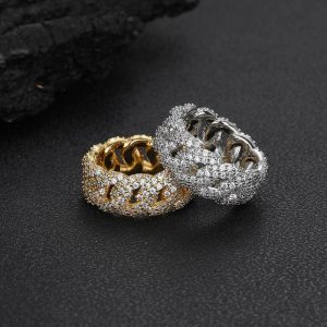 European and American cross-border 10mm bubble Cuban zircon ring trendy brand personality full-diamond hip-hop men's ring