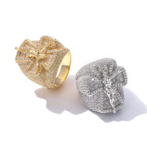 Hip-hop cross border cross ring light luxury high-end zircon ring trendy versatile men's jewelry