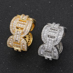 Cuban chain ring real gold electroplated mixed inlaid zircon hiphop men's ring