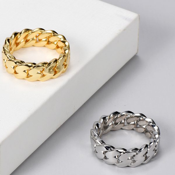 Hip-hop 8mm glossy Cuban chain ring Real gold electroplated street personality hiphop men's ring - Image 4