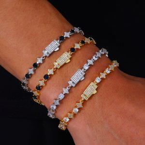 6mm cross star zircon tennis chain men's hip-hop diamond trendy bracelet wholesale