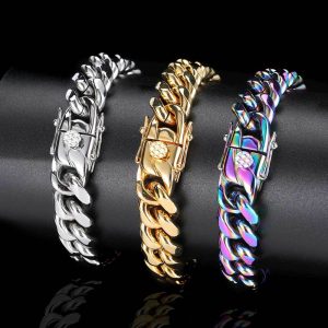 Stainless steel jewelry faucet buckle encrypted round grinding Cuban bracelet cross-border hip-hop titanium steel bracelet men