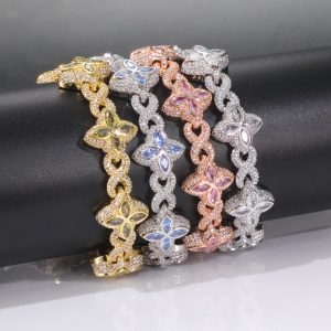 Four-leaf clover zircon eight characters Cuban bracelet hip-hop accessories men's women's bracelet trendy accessories wholesale