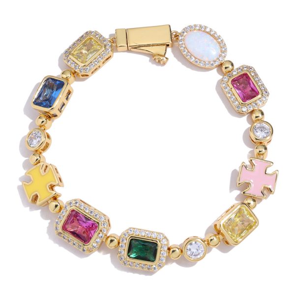 Hip-hop colored gemstone jewelry bracelet women's jewelry accessories high-end zircon men's bracelet wholesale - Image 3