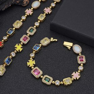 Hip-hop colored gemstone jewelry bracelet women's jewelry accessories high-end zircon men's bracelet wholesale