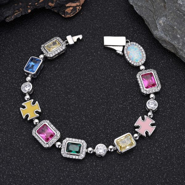 Hip-hop colored gemstone jewelry bracelet women's jewelry accessories high-end zircon men's bracelet wholesale - Image 14