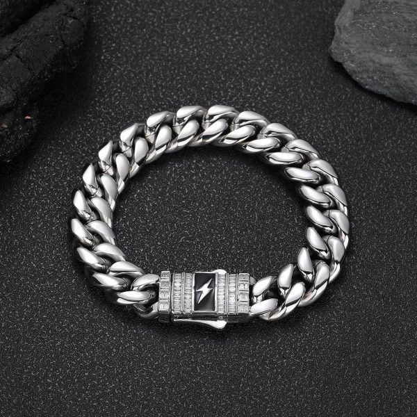 12mm Lightning Zircon Spring Buckle Stainless Steel Cuban Bracelet Cross-border Hip Hop Titanium Steel Jewelry Men's Bracelet - Image 6