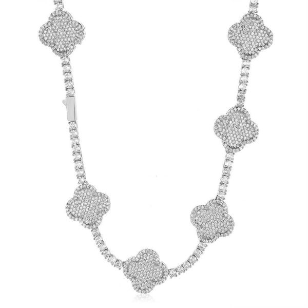 Hip-hop spring buckle four-leaf clover tennis chain zircon Necklace high-end versatile jewelry men's necklace  16-24in Color  Silver - Image 6