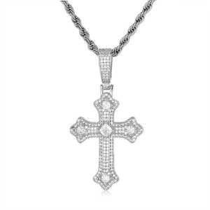 Retro Punk Cross Necklace Personalized Zircon Cross Pendant European and American Niche Titanium Steel Clamping Bone Necklace