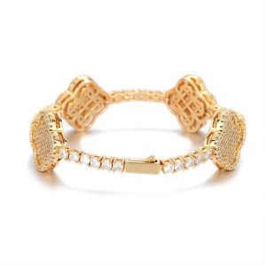 Hip-hop spring buckle four-leaf clover tennis chain zircon Bracelet high-end versatile jewelry men’s Bracelet 7-9in
