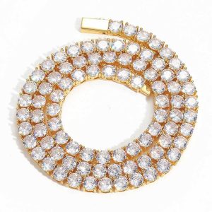 Hip-hop tennis chain zircon necklace jewelry for women high-end personalized men's necklace  - width 5mm - length 16-24in
