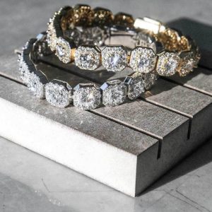 Men's hip-hop bracelet Zircon rock sugar bracelet trendy brand personality 18K gold bracelet wholesale accessories