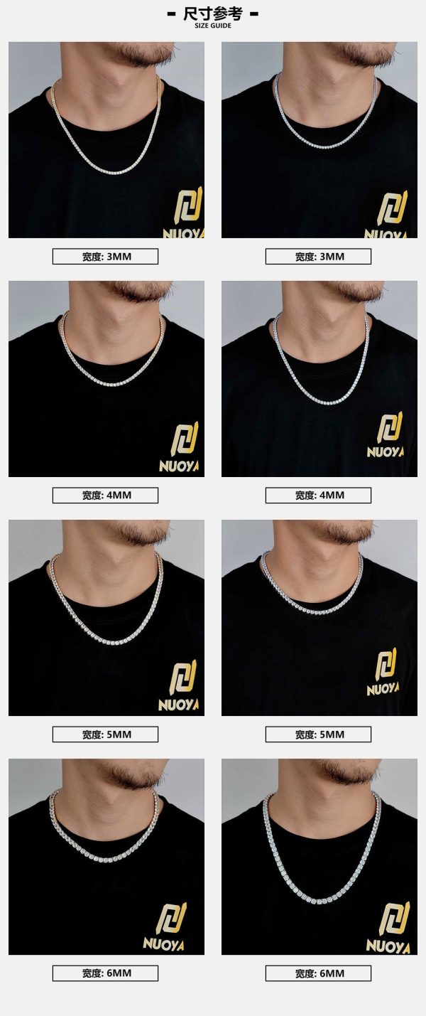 Hip-hop tennis chain zircon necklace jewelry for women high-end personalized men's necklace  - width 5mm - length 16-24in - Image 5
