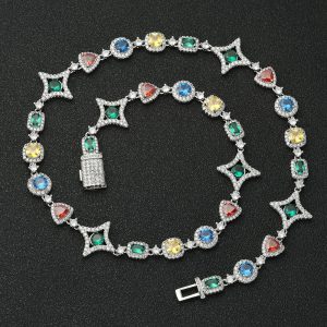Colorful gem necklace silver  16-24in