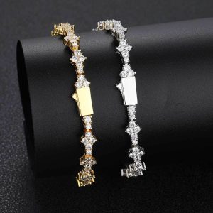 Hip-hop spring buckle zircon tennis bracelet trendy brand personality single-row chain full diamond couple bracelet wholesale-6.5mm