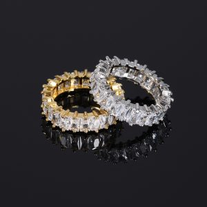 Hip-hop simple 6mm single row T-square zircon ring real gold electroplated trendy hippBling ring