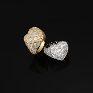 New European and American hip-hop love ring Zircon ring ring trendy and fashionable men's jewelry