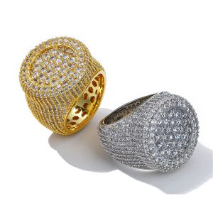 Hip-hop zircon round diamond ring men's high-end fashion accessories