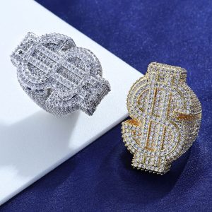 Hip-hop US dollar symbol zircon ring wholesale men's trendy style trendy men's customized personalized jewelry
